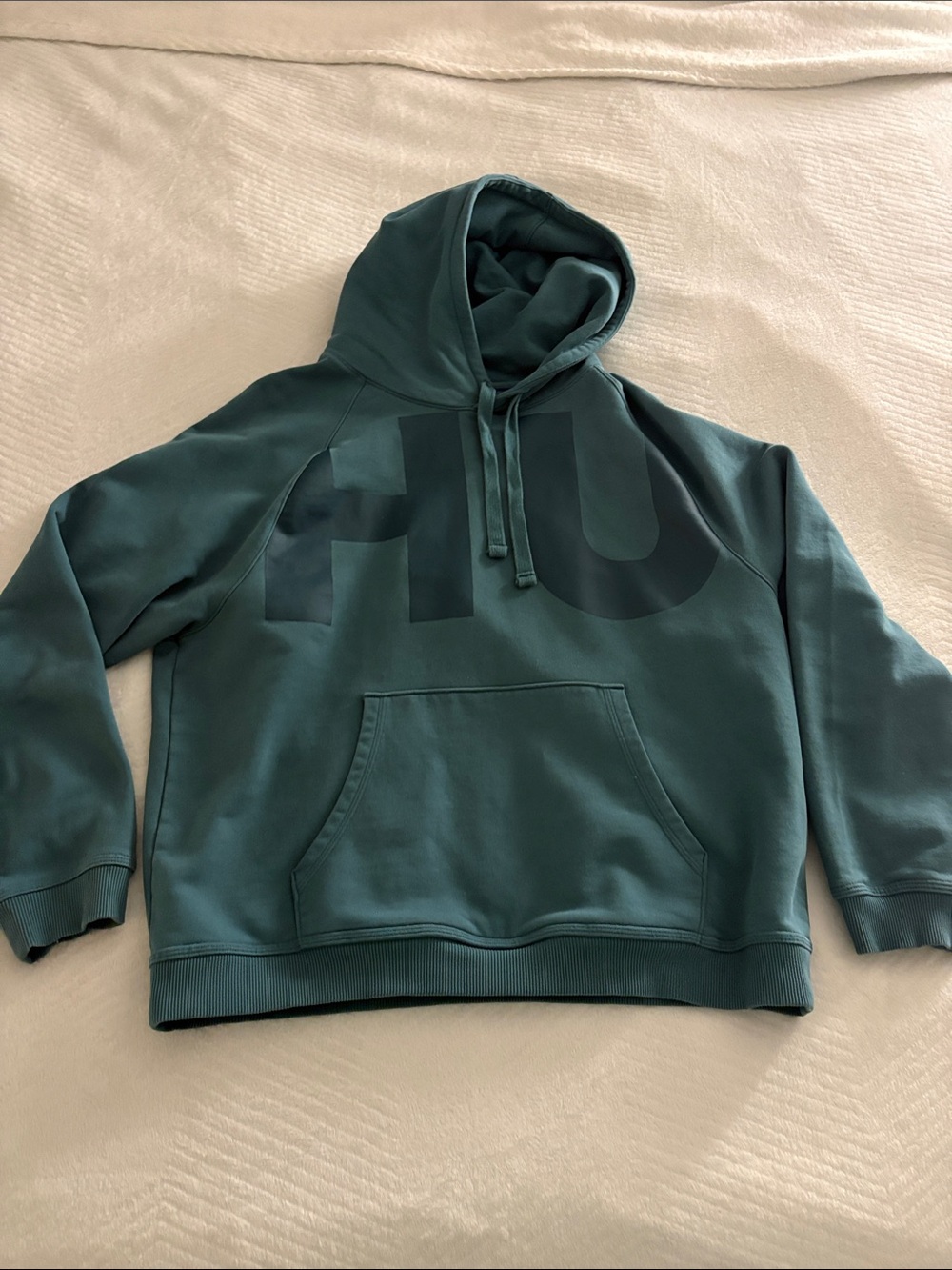 HUGO Deep Teal Crewneck Hoodie with Tonal HU Graphic